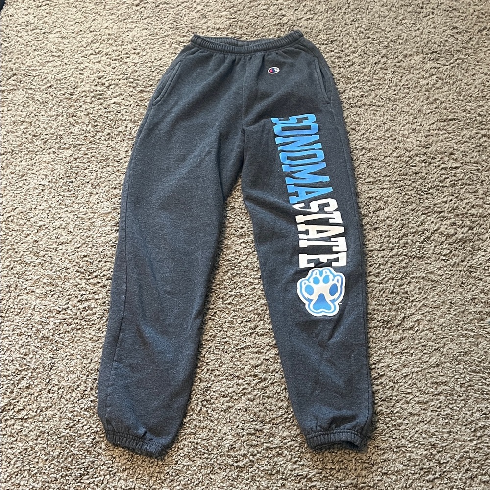 Sonoma State Champion Dark Gray Joggers with pockets Blue and White Design